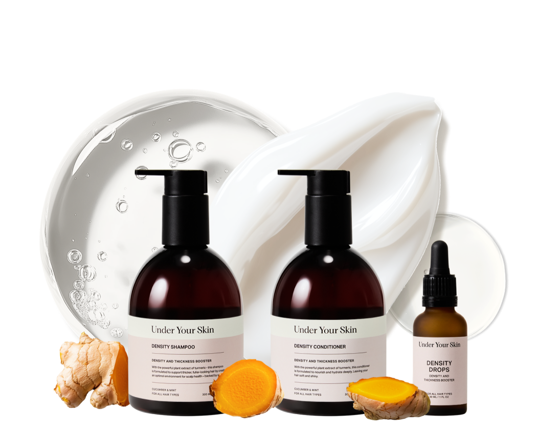 hair growth kit with ingredients on background